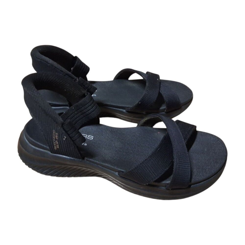 Skechers Hands Free Slip-Ins Black Criss-Cross Sandals - Women's Size 9